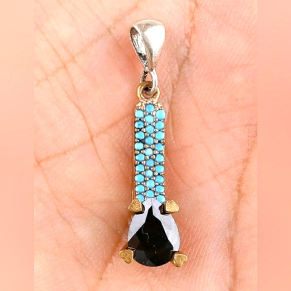 TURKISH TURQUOISE .925 SILVER & BRONZE PENDANT - Picture 1 of 3